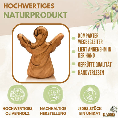 Schutzengel Handschmeichler aus Olivenholz | Kleiner Glücksbringer als Geschenk zur Taufe, Geburt & Kommunion
