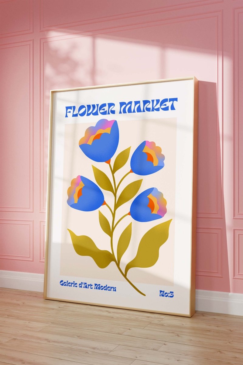 Blumen Retro · Geschenkidee · Flower Market · Mid Century Moderne Illustration · Dekoprint ohne Rahmen