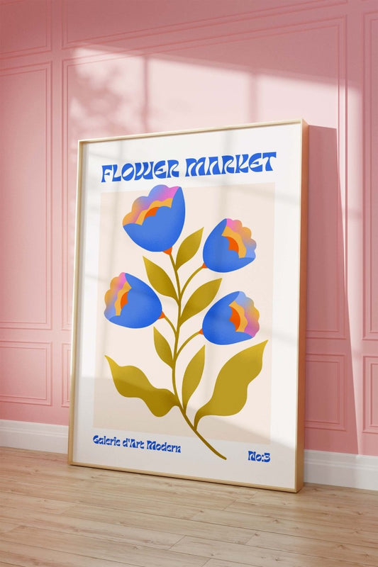 Blumen Retro · Geschenkidee · Flower Market · Mid Century Moderne Illustration · Dekoprint ohne Rahmen