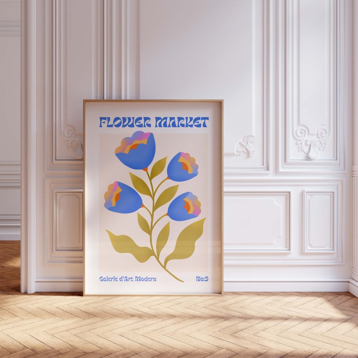 Blumen Retro · Geschenkidee · Flower Market · Mid Century Moderne Illustration · Dekoprint ohne Rahmen