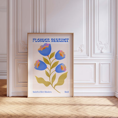 Blumen Retro · Geschenkidee · Flower Market · Mid Century Moderne Illustration · Dekoprint ohne Rahmen