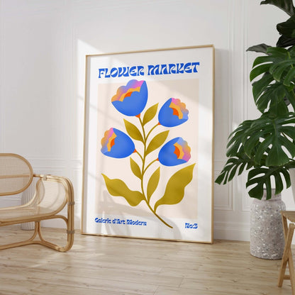 Blumen Retro · Geschenkidee · Flower Market · Mid Century Moderne Illustration · Dekoprint ohne Rahmen