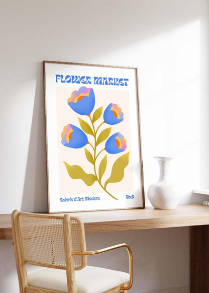 Blumen Retro · Geschenkidee · Flower Market · Mid Century Moderne Illustration · Dekoprint ohne Rahmen