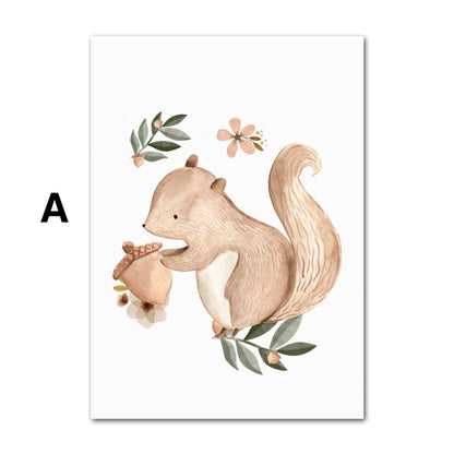 Poster Kinder Tiere Regenbogen Sternschnuppe Eichhörnchen Fuchs Igel Bär und Hase   als Deko Print ohne Rahmen