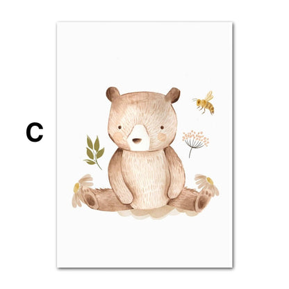 Poster Kinder Tiere Regenbogen Sternschnuppe Eichhörnchen Fuchs Igel Bär und Hase   als Deko Print ohne Rahmen