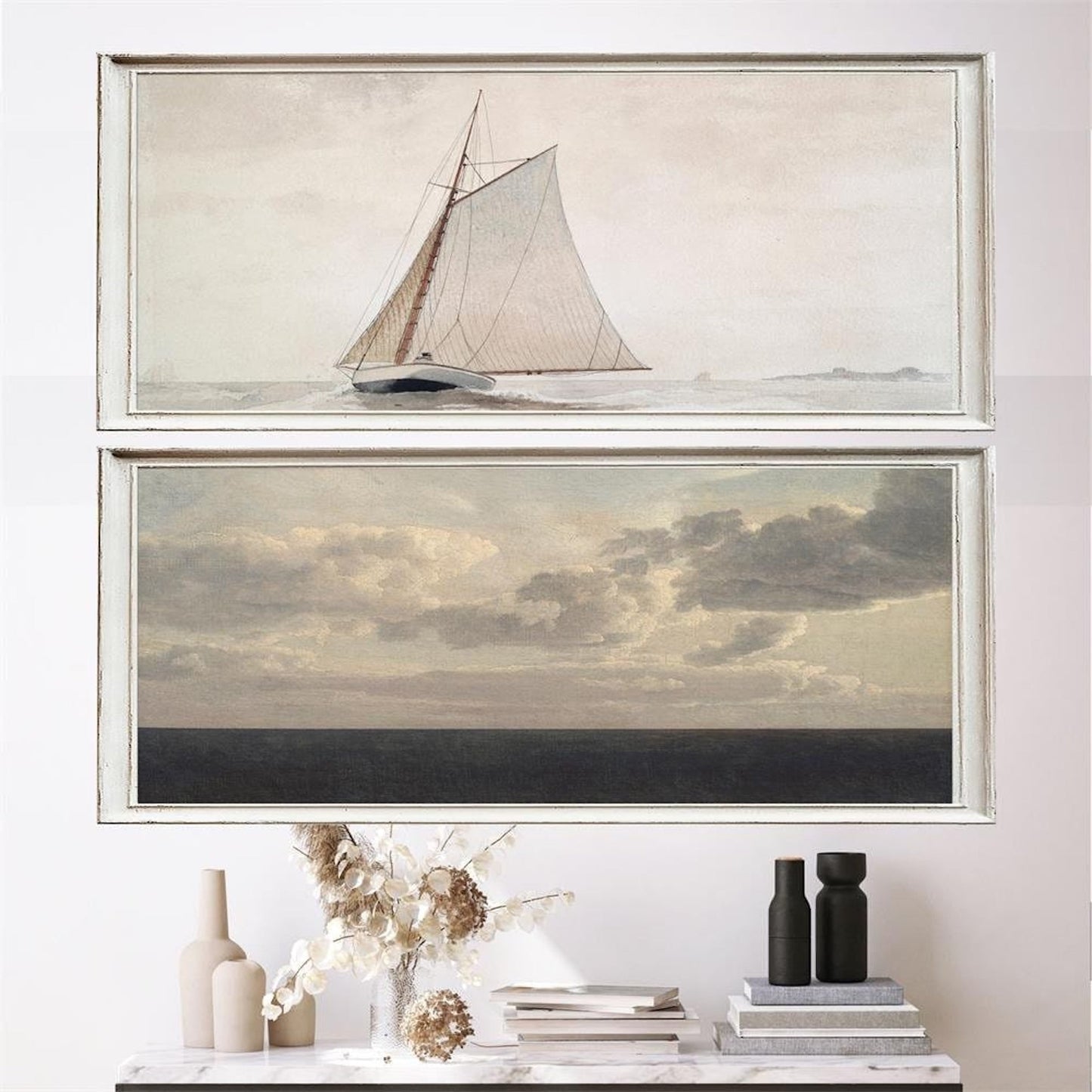 Poster Vintage Galerie Wand Kunst Segelschiff und Horizont als Deko Print ohne Rahmen